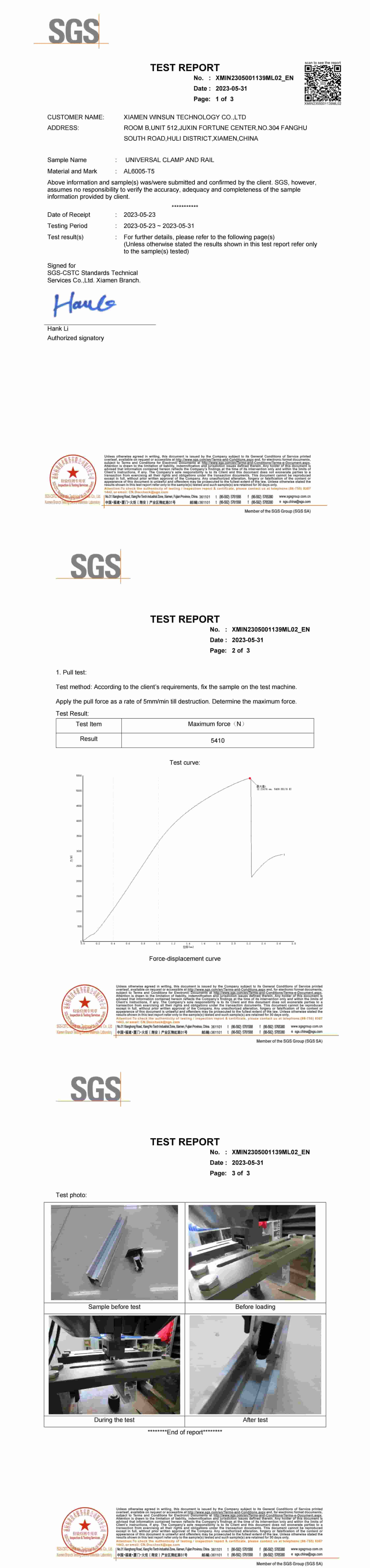 Teste universal de braçadeira e trilho SGS