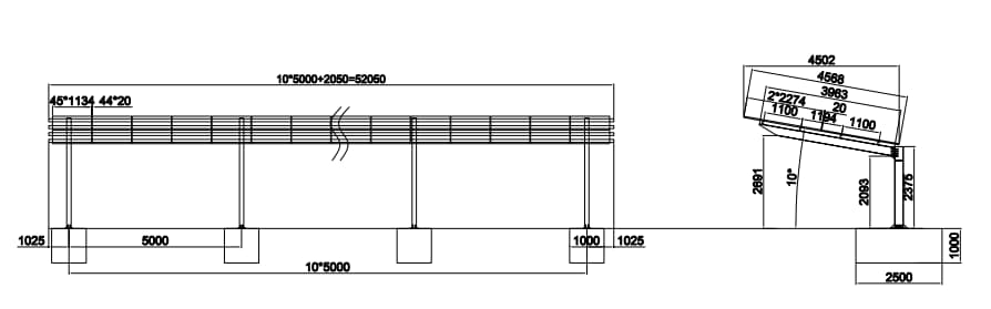 steel carport with one row of parking spaces